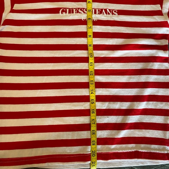 Vintage Guess Jeans red and white striped mock neck 3/4 sleeve shirt L - Picture 9 of 10